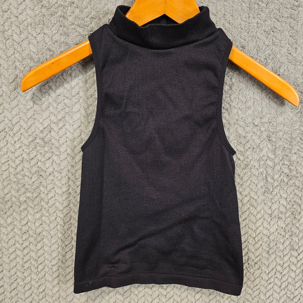 Madden NYC Womens Black Ribbed Mock Neck Sleeveless Crop Tank Top NT303A Small